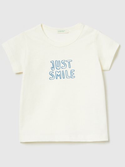 Creamy White Kids' Benetton Organic Cotton Print T Shirts | AU048746