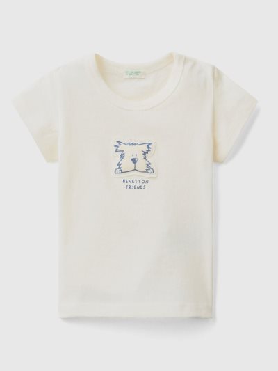 Creamy White Kids' Benetton Patch And Print T Shirts | AU998789