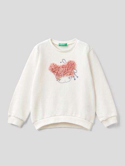 Creamy White Kids' Benetton Petal Look Applique Sweatshirt | AU259054