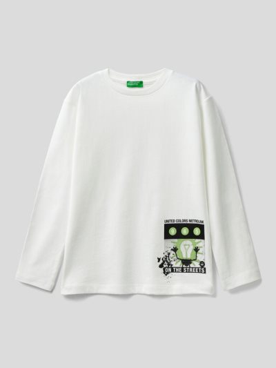 Creamy White Kids' Benetton Photo Print Long Sleeve T-shirts | AU818792