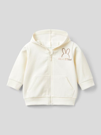 Creamy White Kids' Benetton Print On The Pocket Hoodie | AU615447