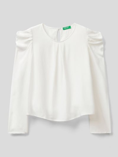 Creamy White Kids' Benetton Puff Sleeves Blouse | AU239827