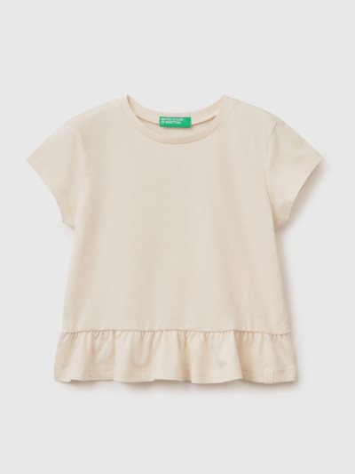 Creamy White Kids' Benetton Recycled Fabric Ruffles Short Sleeve T-shirts | AU686285