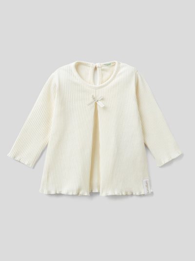 Creamy White Kids' Benetton Ribbed Bow T Shirts | AU539463