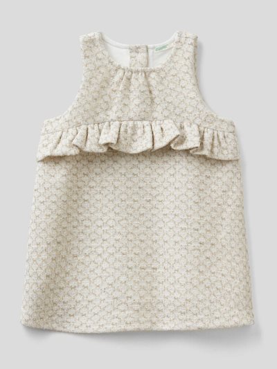 Creamy White Kids' Benetton Rouches And Lurex Dress | AU950400