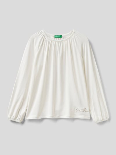 Creamy White Kids' Benetton Stretch Viscose Long Sleeve T-shirts | AU189982