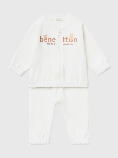 Creamy White Kids' Benetton Sweat Sports Dungarees | AU704604