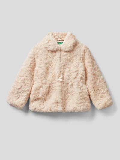 Creamy White Kids' Benetton Teddy Look Bow Light Jackets | AU283404