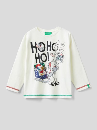 Creamy White Kids' Benetton Tom & Jerry Christmas Long Sleeve T-shirts | AU412511