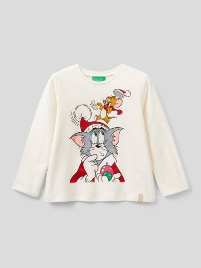 Creamy White Kids' Benetton Tom & Jerry Christmas Long Sleeve T-shirts | AU576949