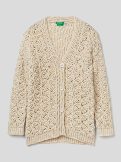 Creamy White Kids' Benetton V-neck Knit Cardigan | AU133544