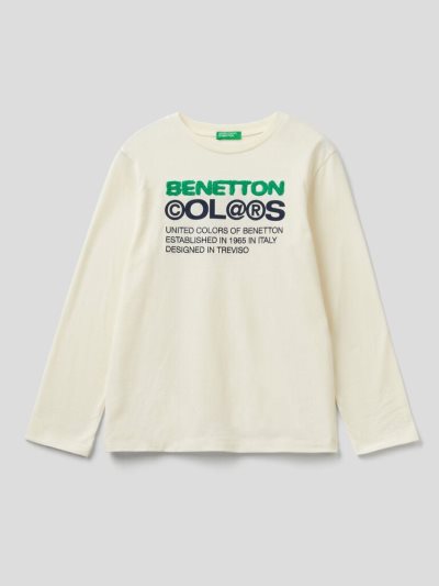 Creamy White Kids' Benetton Warm 100% Organic Cotton Long Sleeve T-shirts | AU570856