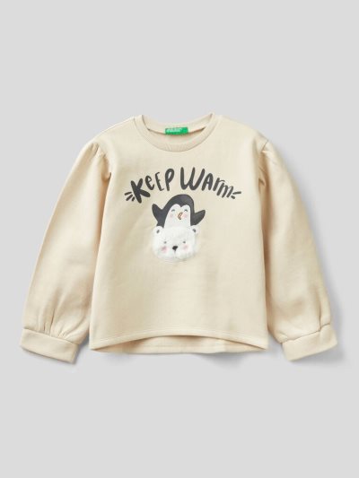 Creamy White Kids' Benetton Warm Balloon Sleeves Sweatshirt | AU344531