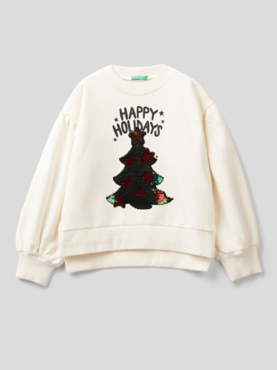 Creamy White Kids' Benetton Warm Christmas Sweatshirt | AU545881