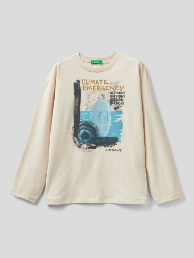 Creamy White Kids' Benetton Warm Cotton Print Long Sleeve T-shirts | AU441814