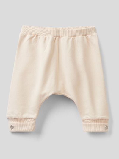 Creamy White Kids' Benetton Warm Organic Stretch Cotton Trousers | AU042995