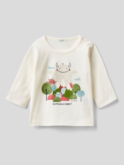 Creamy White Kids' Benetton Warm Organic Cotton Print T Shirts | AU517931