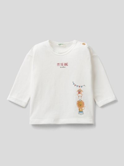 Creamy White Kids' Benetton Warm Organic Cotton T Shirts | AU570356