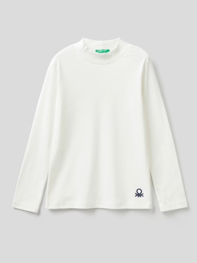 Creamy White Kids' Benetton Warm Organic Cotton Turtleneck Long Sleeve T-shirts | AU817900