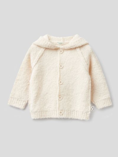 Creamy White Kids' Benetton Wool Blend Hood Cardigan | AU940531