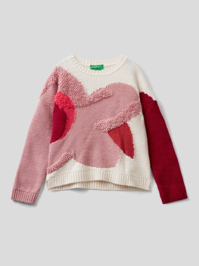 Creamy White Kids' Benetton Wool Blend Inlay Sweaters | AU805384