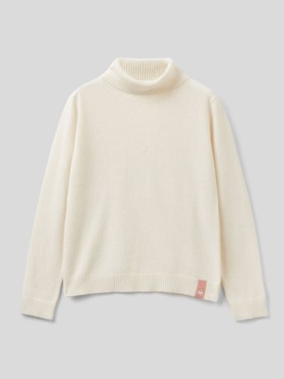 Creamy White Kids' Benetton Wool Blend Turtleneck Sweaters | AU680692