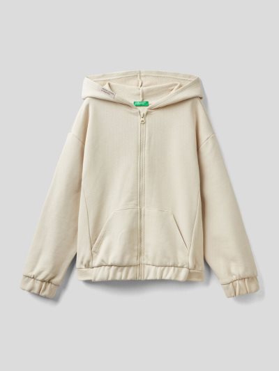 Creamy White Kids' Benetton Zip Organic Cotton Hoodie | AU268165