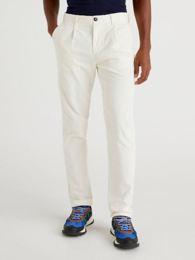 Creamy White Men's Benetton Corduroy Slim Fit Chinos | AU275171