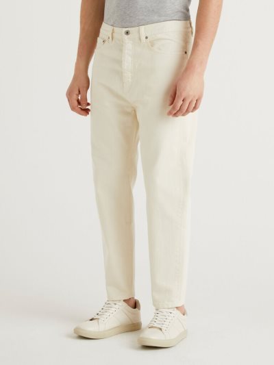 Creamy White Men's Benetton Loose Fit Cotton Trousers | AU682089