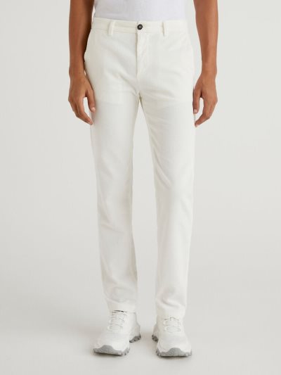 Creamy White Men's Benetton Velvet Slim Fit Chinos | AU729872