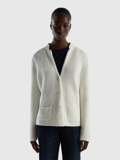 Creamy White Women's Benetton 100% Cotton Knit Jackets | AU655951