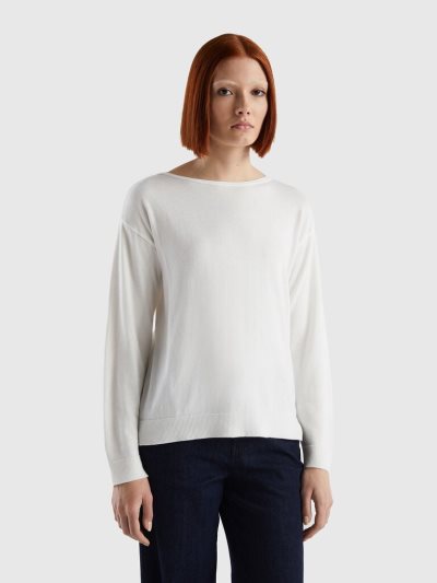 Creamy White Women's Benetton Boat Neck Sweaters | AU789260