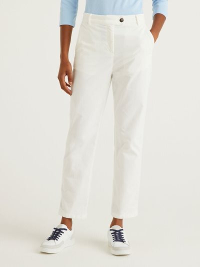 Creamy White Women's Benetton Chino Velvet Chinos | AU608816