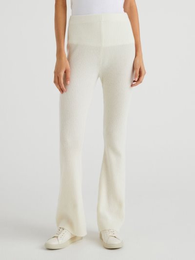 Creamy White Women's Benetton Flared Wool Blend Trousers | AU860224