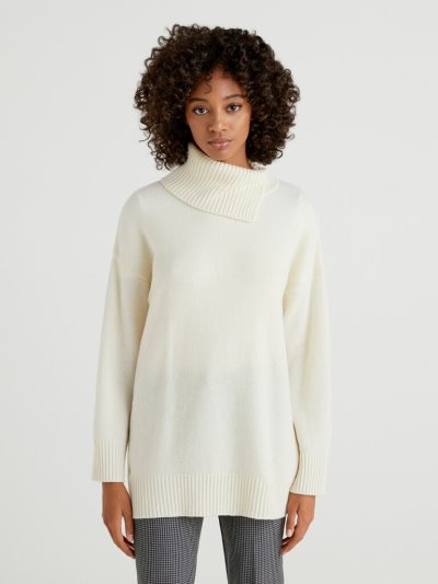 Creamy White Women's Benetton Opening On The Neck Sweaters | AU845333