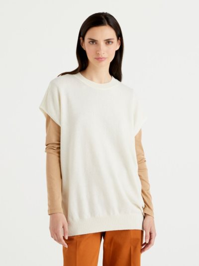 Creamy White Women's Benetton Sleeveless Cashmere Blend Sweaters | AU468337