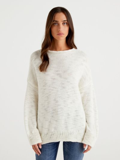 Creamy White Women's Benetton Wool And Alpaca Blend High Neck Sweaters | AU578924