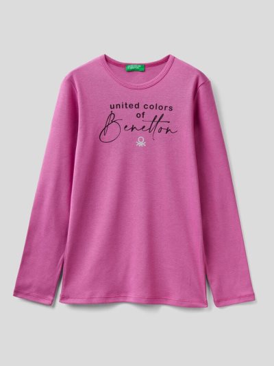 Cyclamen Kids' Benetton Long Sleeve Glitter Print T Shirts | AU905175