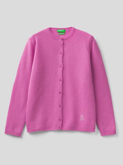 Cyclamen Kids' Benetton Rhinestone Logo Crew Neck Cardigan | AU482336