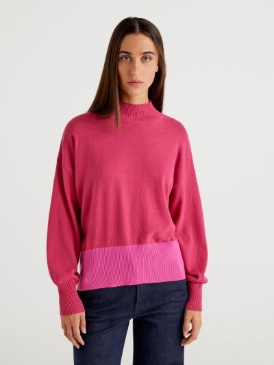 Cyclamen Women's Benetton Cashmere Blend Turtleneck High Neck Sweaters | AU206957