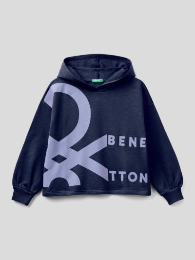 Dark Blue Kids' Benetton 100% Cotton Boxy Hoodie | AU021873