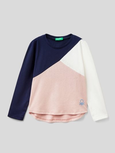 Dark Blue Kids' Benetton 100% Cotton Color Block Long Sleeve T-shirts | AU387574