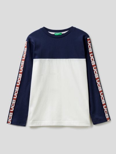 Dark Blue Kids' Benetton 100% Cotton Color Block Long Sleeve T-shirts | AU629888