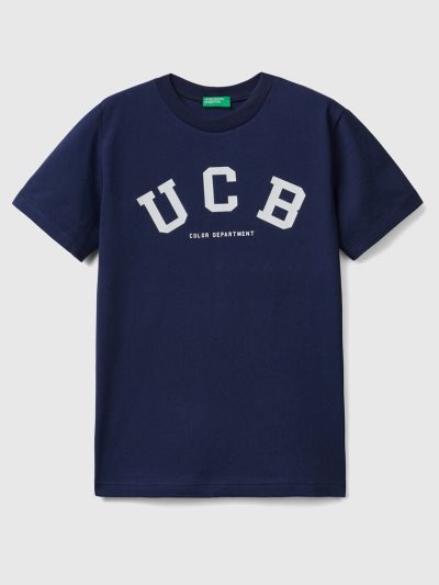 Dark Blue Kids' Benetton 100% Cotton Logo Short Sleeve T-shirts | AU088345