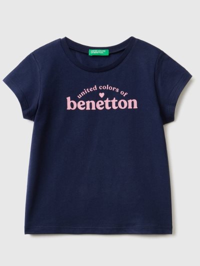 Dark Blue Kids' Benetton 100% Cotton Logo Short Sleeve T-shirts | AU146377