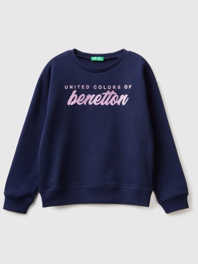 Dark Blue Kids' Benetton 100% Cotton Logo Sweatshirt | AU722258