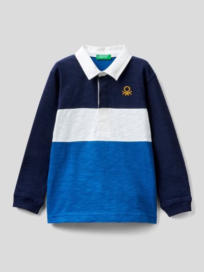 Dark Blue Kids' Benetton 100% Cotton Rugby Long Sleeve Polos | AU997873