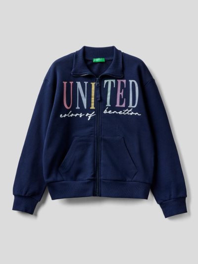 Dark Blue Kids' Benetton 100% Cotton Zip Sweatshirt | AU441051