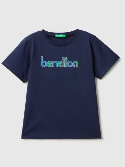 Dark Blue Kids' Benetton 100% Organic Cotton Print Short Sleeve T-shirts | AU951419