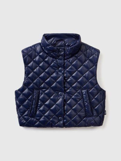 Dark Blue Kids' Benetton Boxy Fit Quilted Vest | AU339840